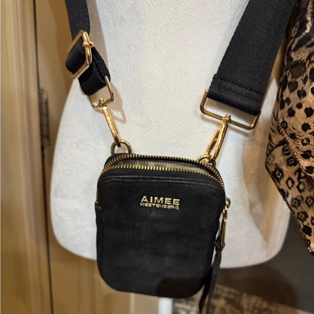27-AMY KESTENBERG black suede like Nylon Crossbody Accented w/ Scarf twilly